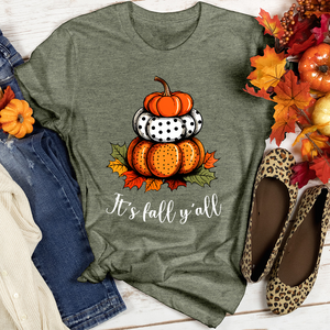 It's Fall Y'all Stacked Pumpkins Heathered Tee