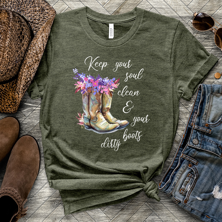 Clean Soul Dirty Boots Heathered Tee