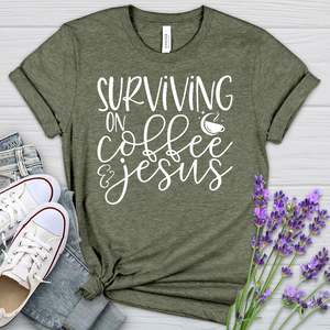 Survivng On Coffee Stars white Heathered Tee