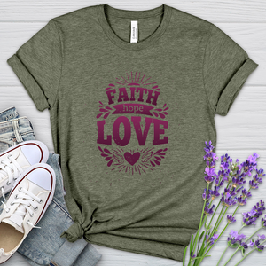 Faith Hope Love Angel Heart Heathered Tee