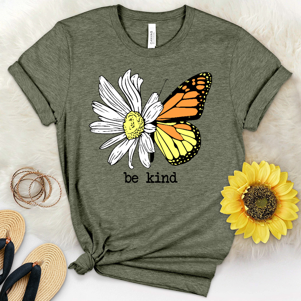 Be Kind Daisy Butterfly Heathered Tee