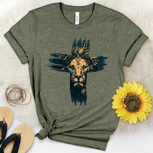 Lion Face with Cross Heathered Tee