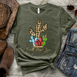 Faith Hope Love Cheetah Cactus Heathered Tee