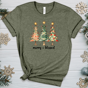 Merry & Blessed Checkered Tree Heathered Tee