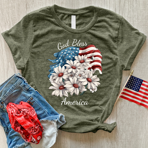 God Bless American Daisies Heathered Tee