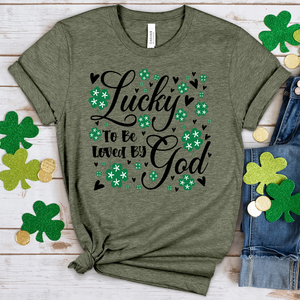 Lucky To Be Loved By God Heathered Tee