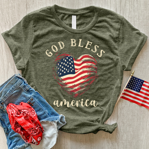 God Bless Waving Flag Heathered Tee