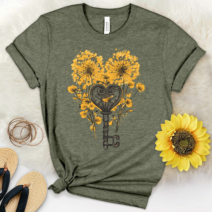 Dandelion Heart Faith Key Heathered Tee