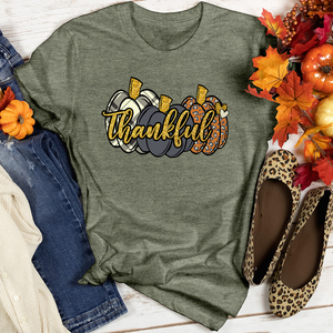 Thankful Gold Text Pumpkins Heathered Tee