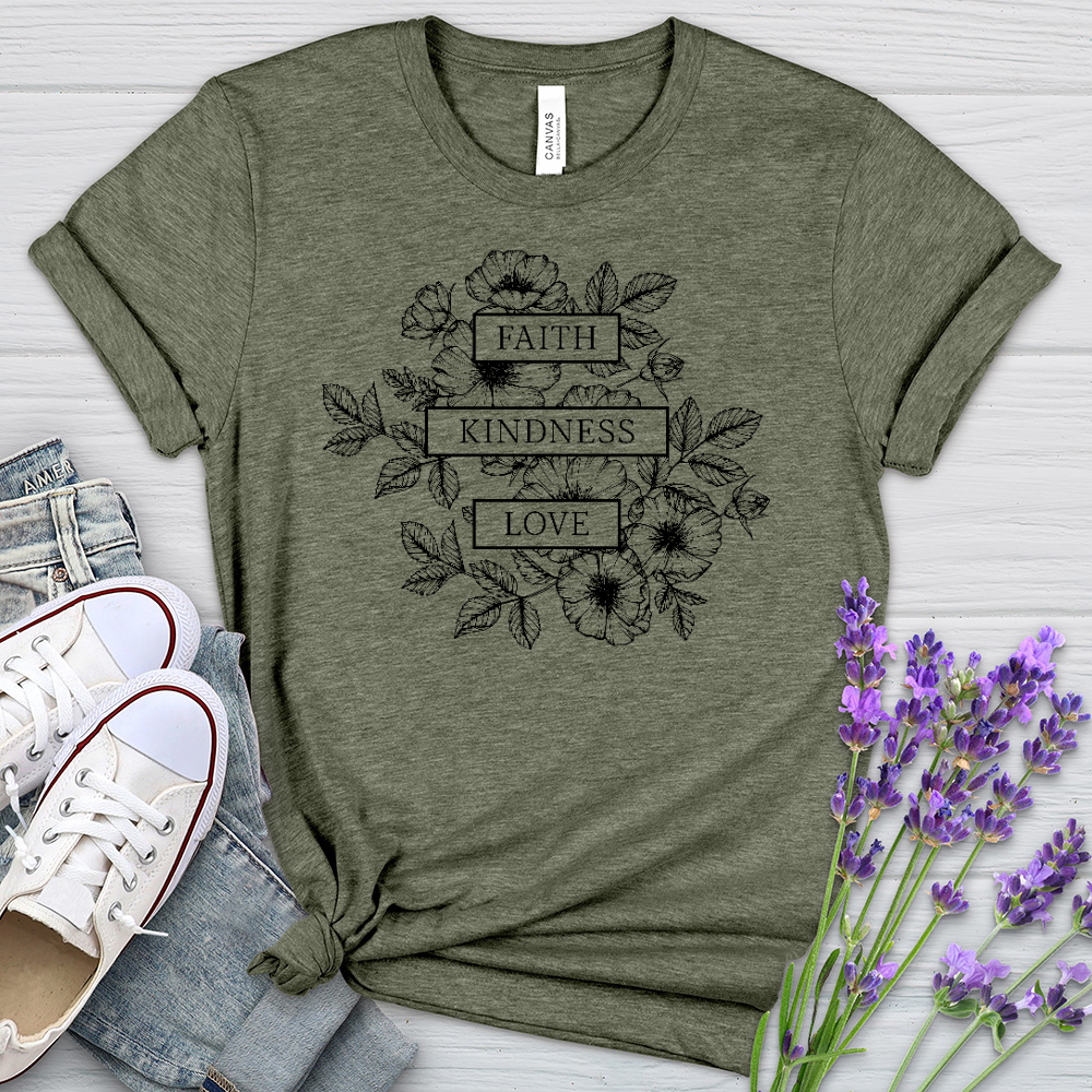 Faith Kindness Love Heathered Tee