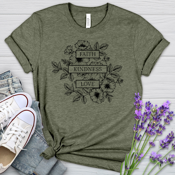 Faith Kindness Love Heathered Tee