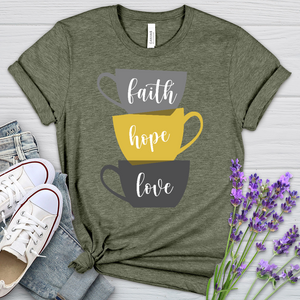 Faith Hope Love Stacked Cups Heathered Tee