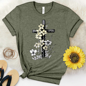 Cross With Flowers Heathered Tee