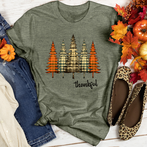 Thankful Plaid Pine Trees Heathered Tee