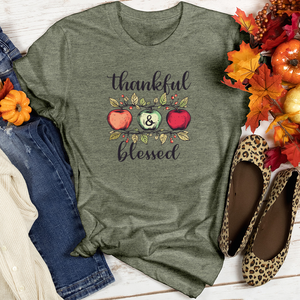 Retro Cozy Floral Trio Apples Heathered Tee