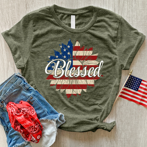 Blessed American Sunflower Heathered Tee