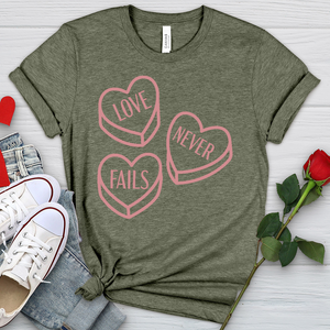 Love Never Fails Candy Heathered Tee