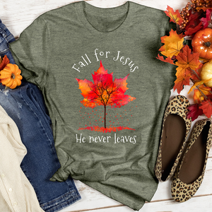 Fall For Jesus Falling Leaves Heathered Tee