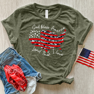 God Bless America Camo USA Heathered Tee