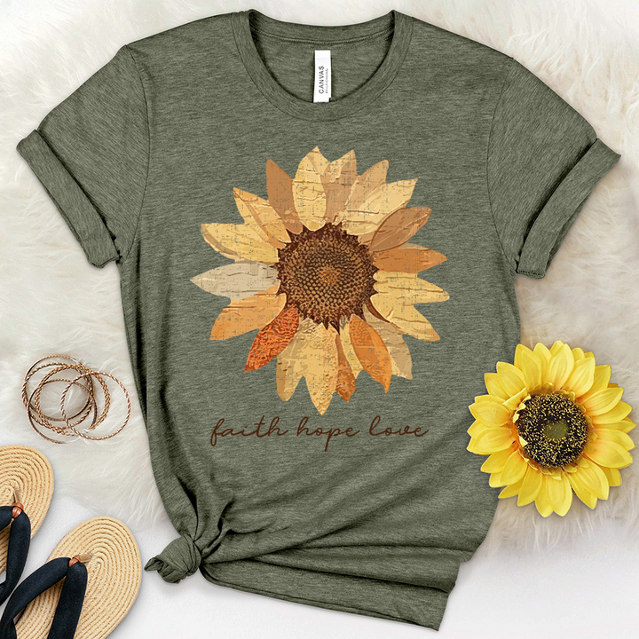 Faith Hope Love Faded Flower Heathered Tee