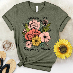 Because He Lives Colored Flowers Heathered Tee