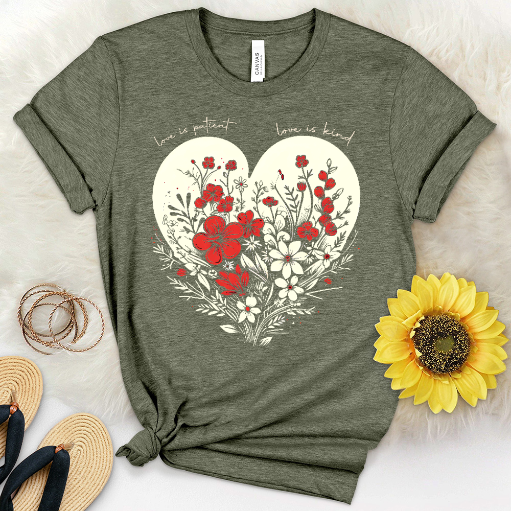 Faith Red Floral Heart Heathered Tee