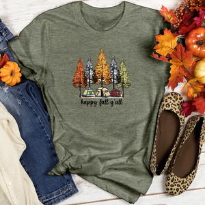 Cozy Fall Camping Plaid Trio Trees Heathered Tee