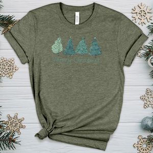 Merry Christmas Pine Trees Heathered Tee