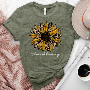 Blessed Grammy Leopard Sunflower Heathered Tee