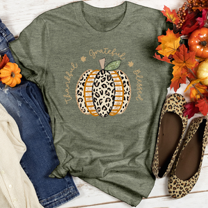 Thankful Grateful Blessed Faux Pumpkin Heathered Tee