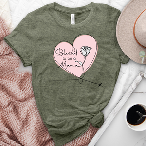 Blessed Mama Pink Heart Heathered Tee