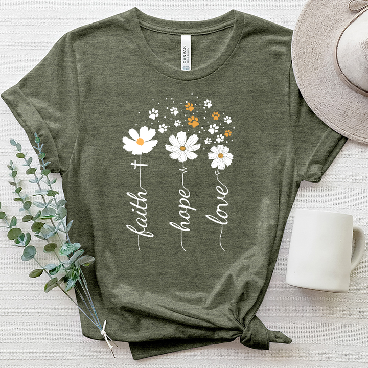 Faith Hope Love Floating Paw Prints Heathered Tee