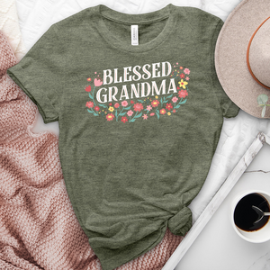 Blessed Grandma Spring Flowers Heathered Tee