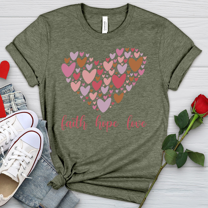 Faith Hope Love In Heart Heathered Tee