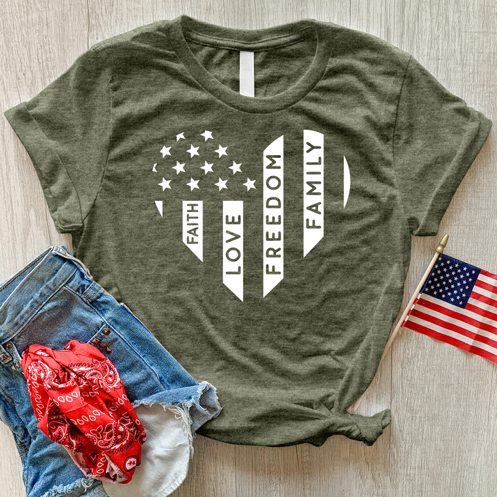 Faith Love Freedom Family Heathered Tee