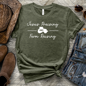 Jesus Praising Farm Raising Heathered Tee