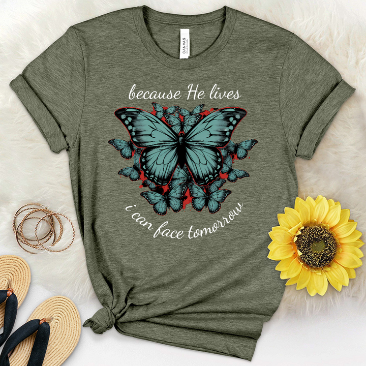 Because He Lives Butterflies Heathered Tee
