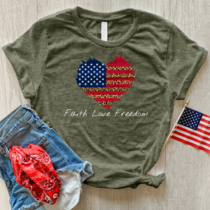 Faith Love Freedom Leopard Heart Heathered Tee