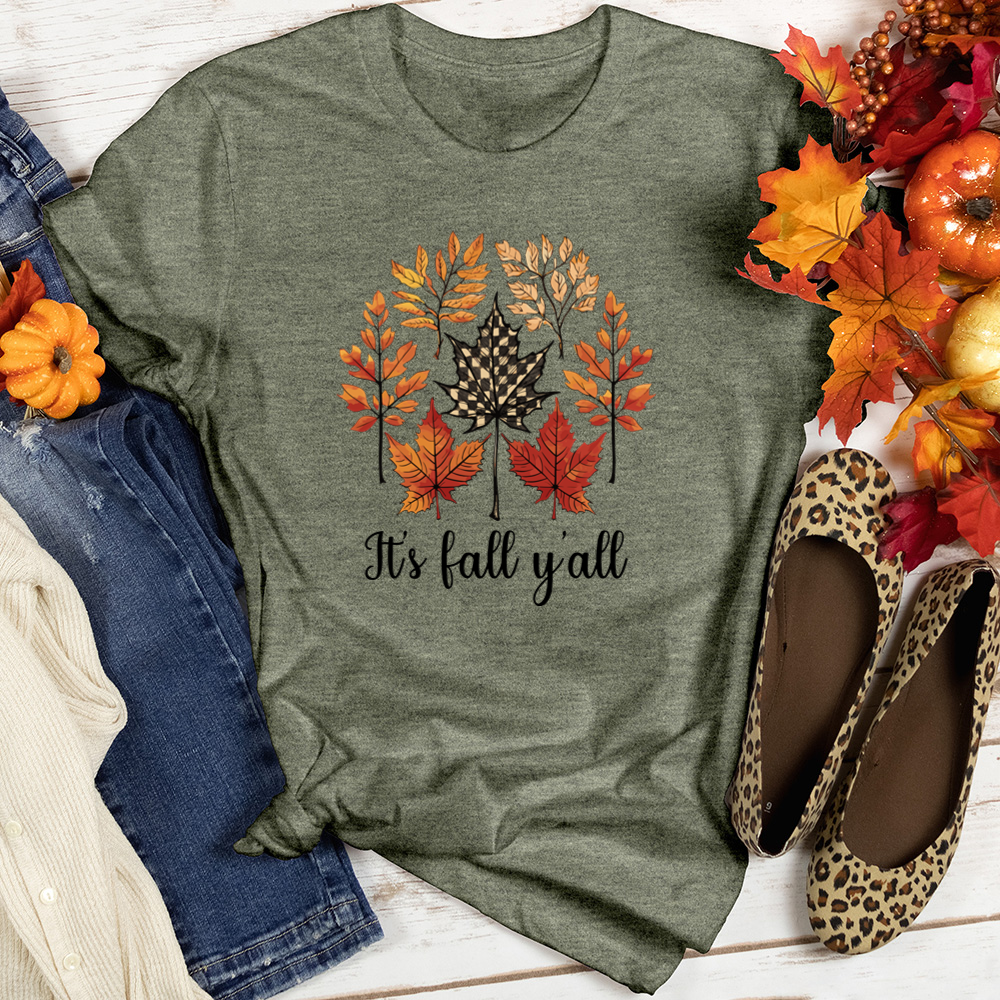 It's Fall Y'all Foliage Checkers Heathered Tee