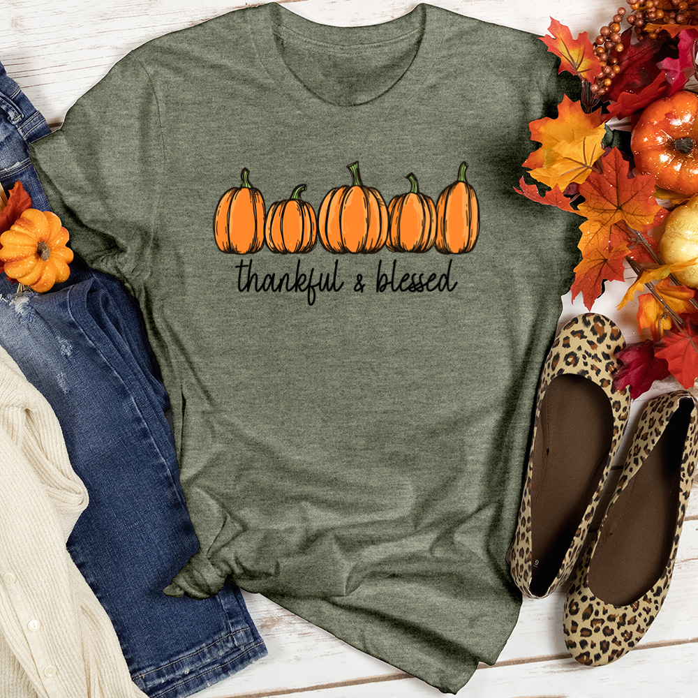 Thankful Row Of Pumpkins Heathered Tee