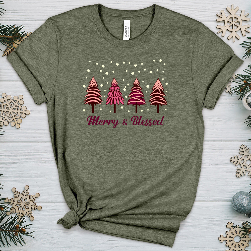 Merry & Blessed pink Tree Heathered Tee