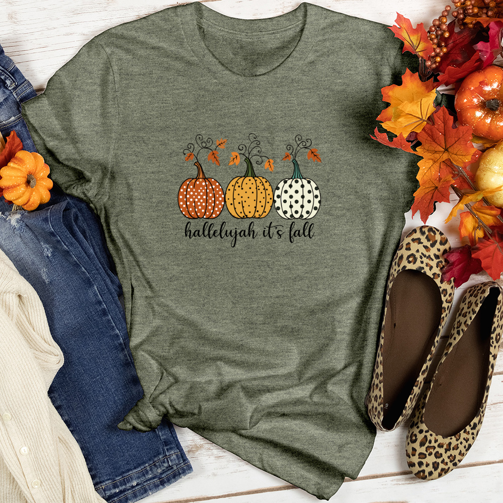 Retro Pumpkin Polka Dot Trio Heathered Tee