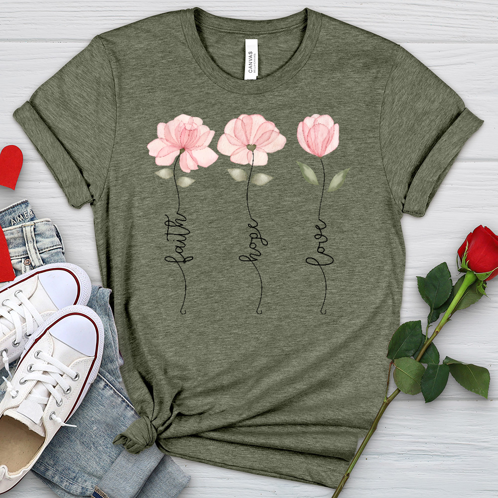 Faith Hope Love Pink Roses Heathered Tee