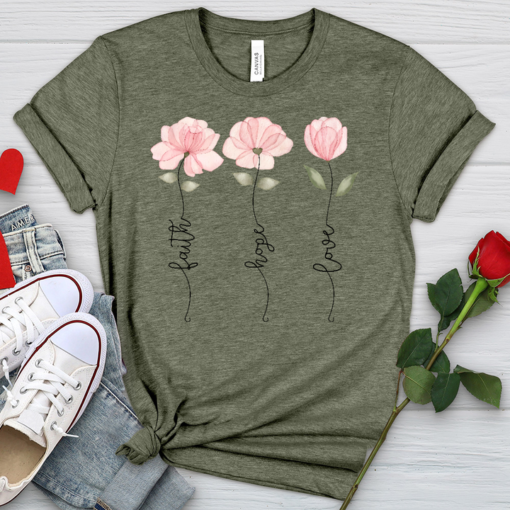 Faith Hope Love Pink Roses Heathered Tee