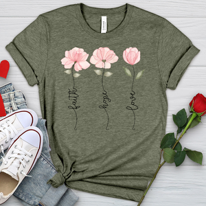 Faith Hope Love Pink Roses Heathered Tee