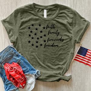 Faith Family Fireworks Stars Heathered Tee