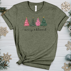 Merry Blessed Assorted Trees Heathered Tee