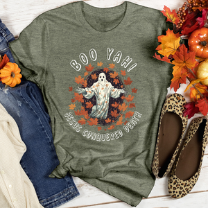 Boo Yah Jesus Conquered Heathered Tee