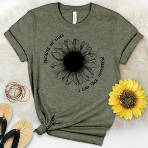 Because He Lives Faith Flower Heathered Tee