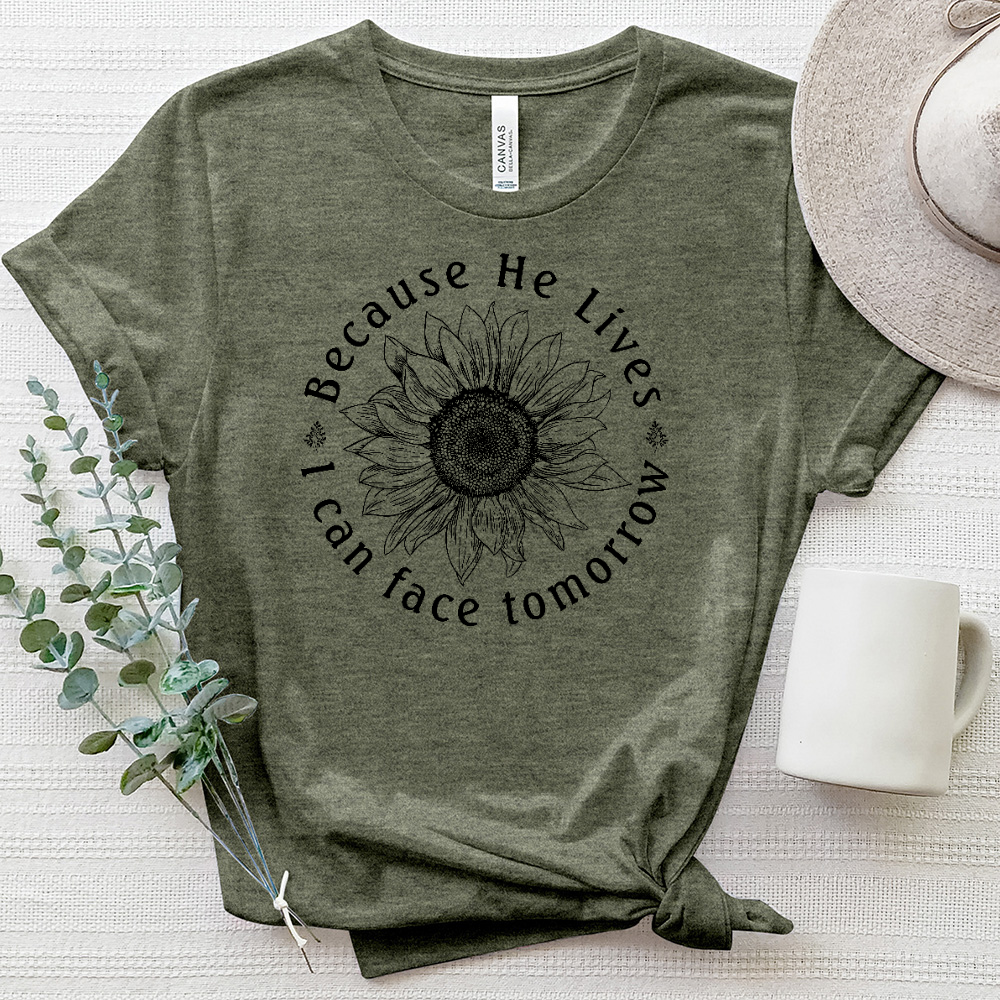 Because He Lives Sunflower Heathered Tee